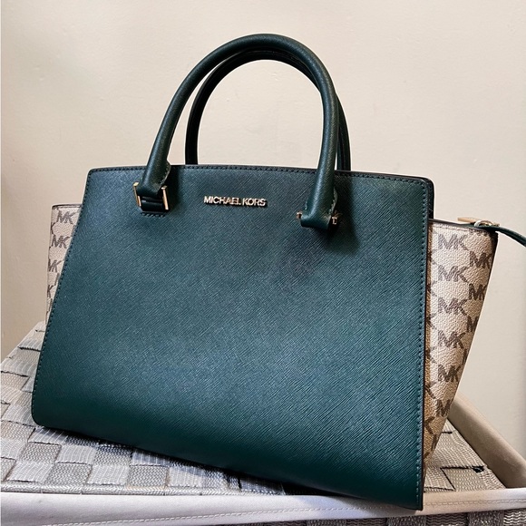 Michael Kors- Dark Green Satchel Purse - Picture 1 of 7